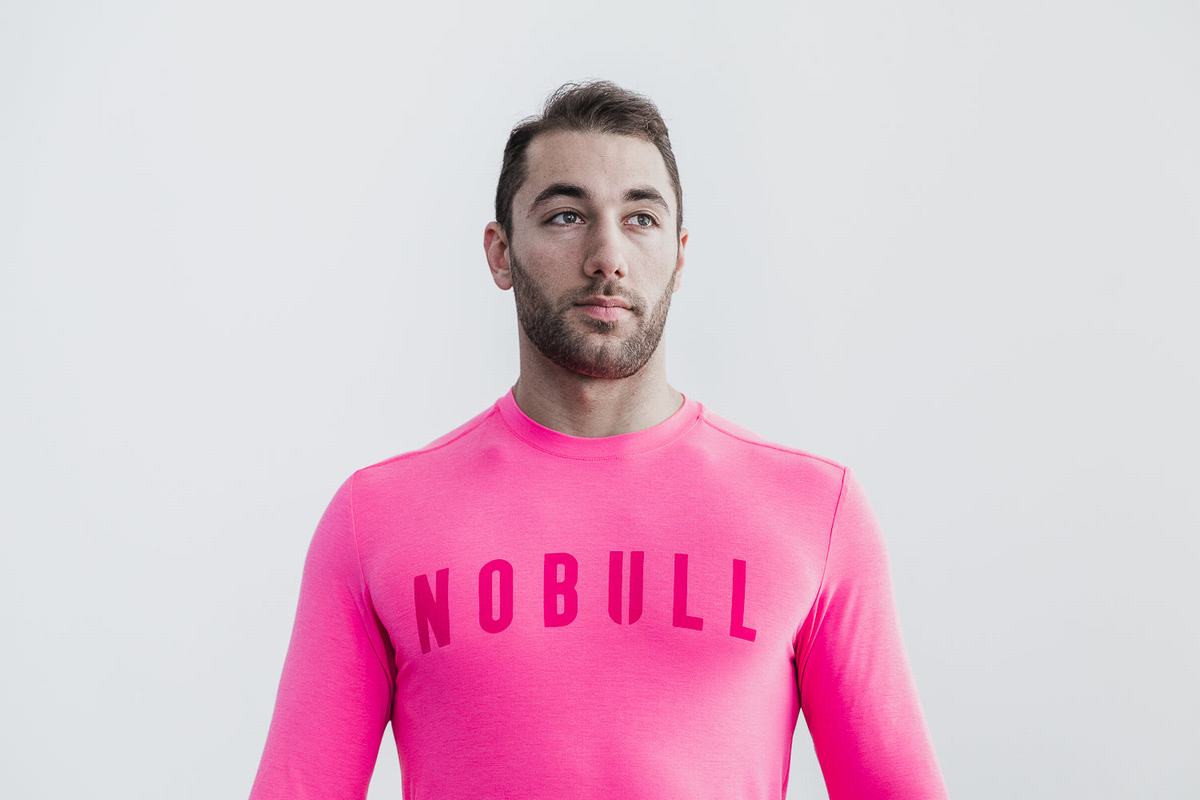 Nobull Men\'s Long Sleeves Pink | Australia (ZY1653)